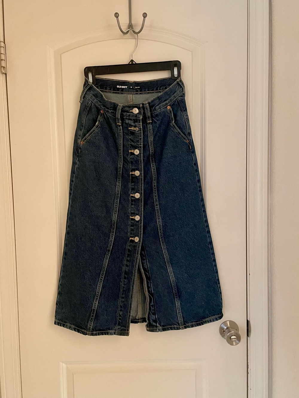 Old Navy | Dark Denim Midi Skirt, Button Up Front